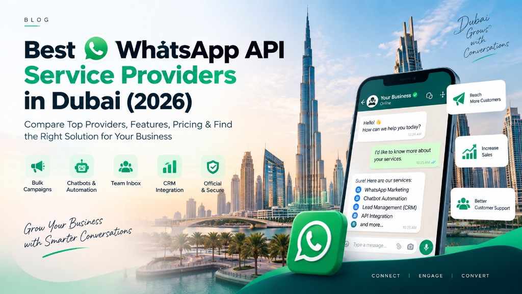 Best WhatsApp API service providers in Dubai 2026 — compare providers, features, pricing, and official secure solutions against the Dubai skyline