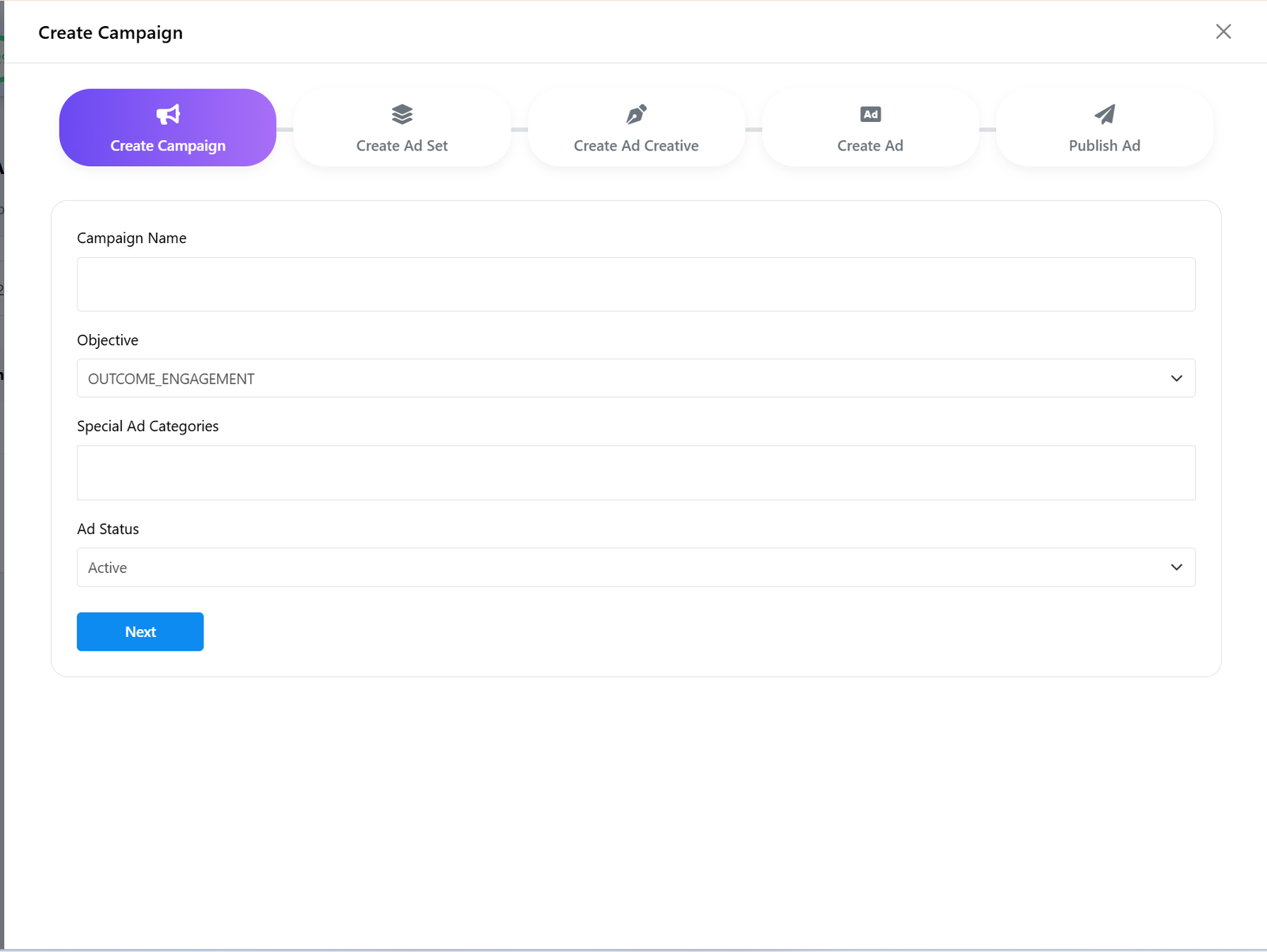 Campaign Setup Interface