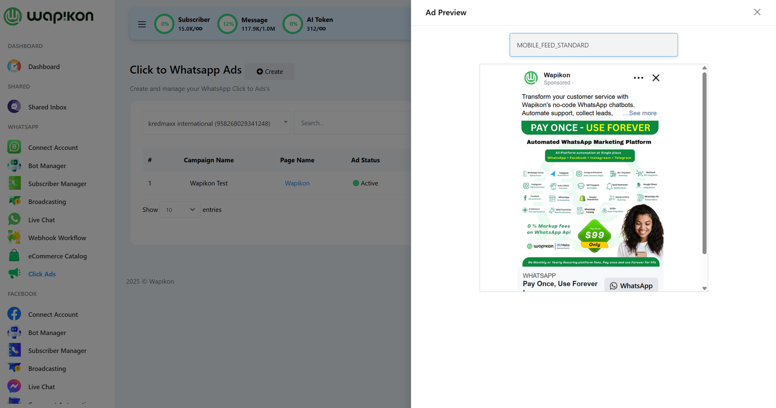 Click to WhatsApp Ads Interface